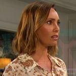 Gwen’s beige floral button down blouse on Days of our Lives