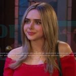 Holly’s red lace trim off-shoulder top on Days of our Lives