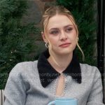 Claire’s grey sweater with embellished keyhole and collar on The Young and the Restless
