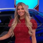Amber’s red lace puff-sleeve dress on The Price is Right