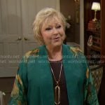 Traci’s green printed kimono jacket on The Young and the Restless