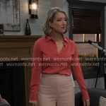 Nina’s coral button down blouse and blush pants on General Hospital