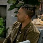 Izaiah’s olive velvet jacket on Beyond the Gates
