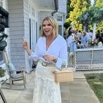 Jenna’s white floral lace skirt and sandals on Today