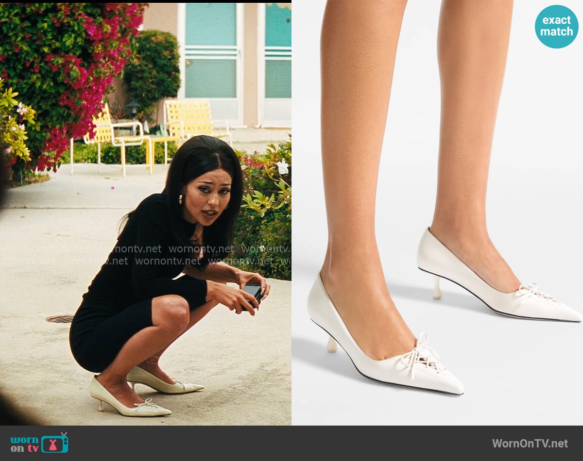 Maddie’s white kitten heels on Euphoria