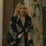 Juliet’s black floral embroidered coat on Elsbeth