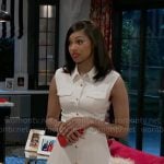 Kat’s white button front dress on Beyond the Gates