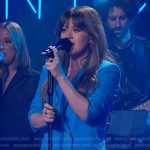 Kelly’s blue double breasted blazer on The Kelly Clarkson Show