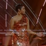 Keyla Richardson’s orange sequin one-shoulder dress on American Idol