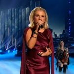 Kyndal’s burgundy draped gown on American Idol