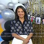 Laura’s wavy stripe short sleeve cardigan and white skirt on Today