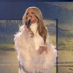 Lee Ann Womack’s white feather trim dress on American Idol