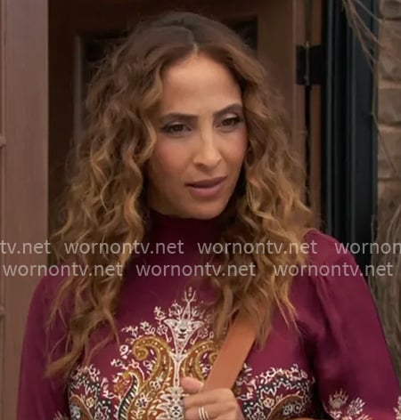 Lily’s burgundy printed mini dress on The Young and the Restless