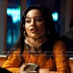 Maddy’s orange fur-trim outfit on Euphoria