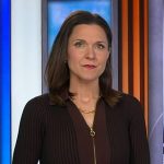 Maggie’s brown striped half-zip knit dress on Good Morning America