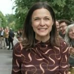 Maggie’s burgundy printed dress on Good Morning America
