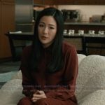 Mallory’s burgundy silk blouse on Elsbeth