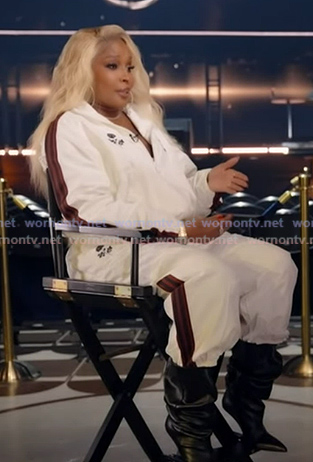 Mary J. Blige's white track jacket and pants on Good Morning America