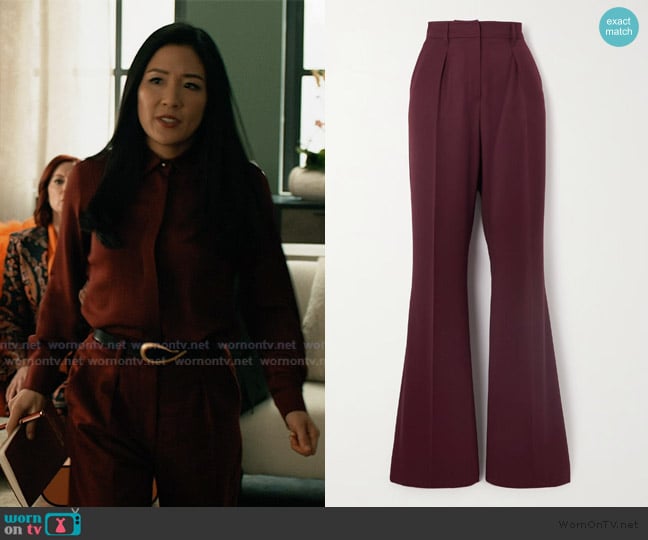 Max Mara Pleated wool-twill straight-leg pants worn by Dr. Mallory Haynes (Constance Wu) on Elsbeth
