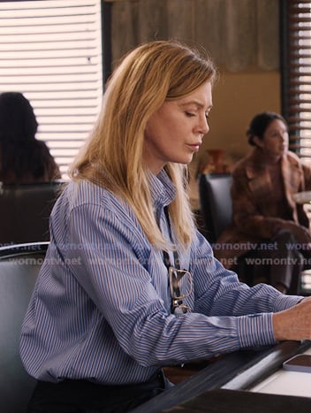 Meredith’s blue striped shirt on Greys Anatomy