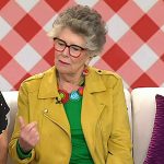 Prue Leith’s rainbow stripe pants on Today
