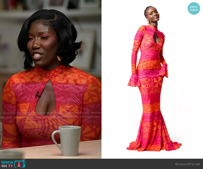 Bozoma’s pink printed cutout dress on Today