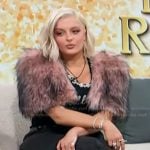 Beber Rexha’s pink fur cropped jacket on Access Hollywood