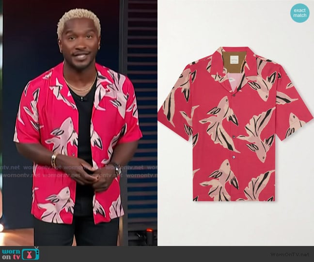 Paul Smith Fish-Print Shirt worn by Scott Evans on Access Hollywood