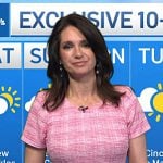 Maria's pink plaid pleated hem dress on Today
