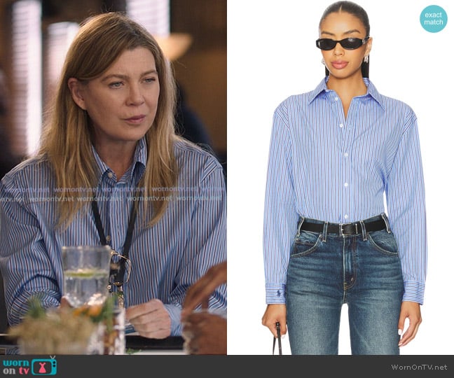 Polo Ralph Lauren Oversize Fit Striped Cotton Shirt worn by Meredith Grey (Ellen Pompeo) on Greys Anatomy