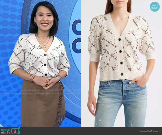 Rails Isla Whipstitch Elbow Sleeve Cardigan in Oat worn by Vicky Nguyen on Today