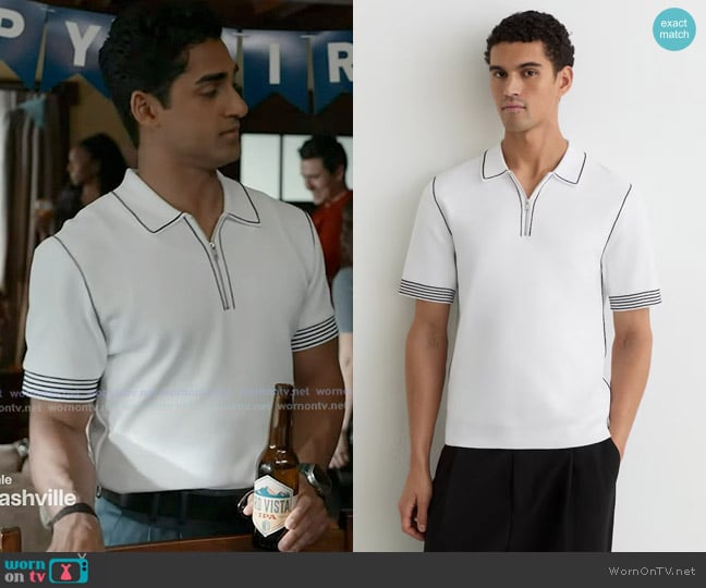 Ravi’s white striped zip polo on 9-1-1 Ravi’s white striped zip polo on 9-1-1