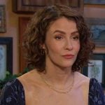Sarah’s navy floral sweethert mini dress on Days of our Lives