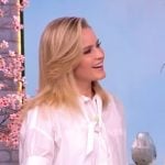 Sara’s white tie neck shirt and green skirt on The View