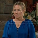 Sharon’s blue button front blouse on The Young and the Restless