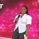 Sheinelle's white ruched shirt and green cargo pants on Today