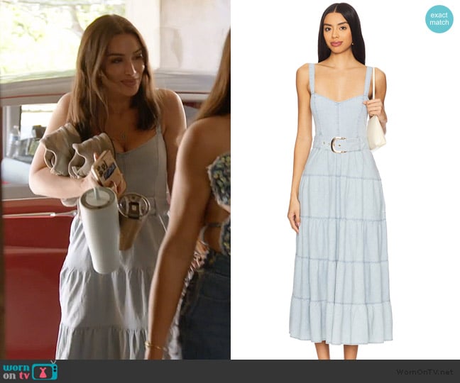 Ashley’s blue belted denim dress on RHORI