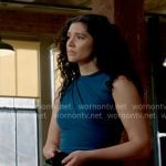 Stella’s teal draped long dress on Chicago Fire