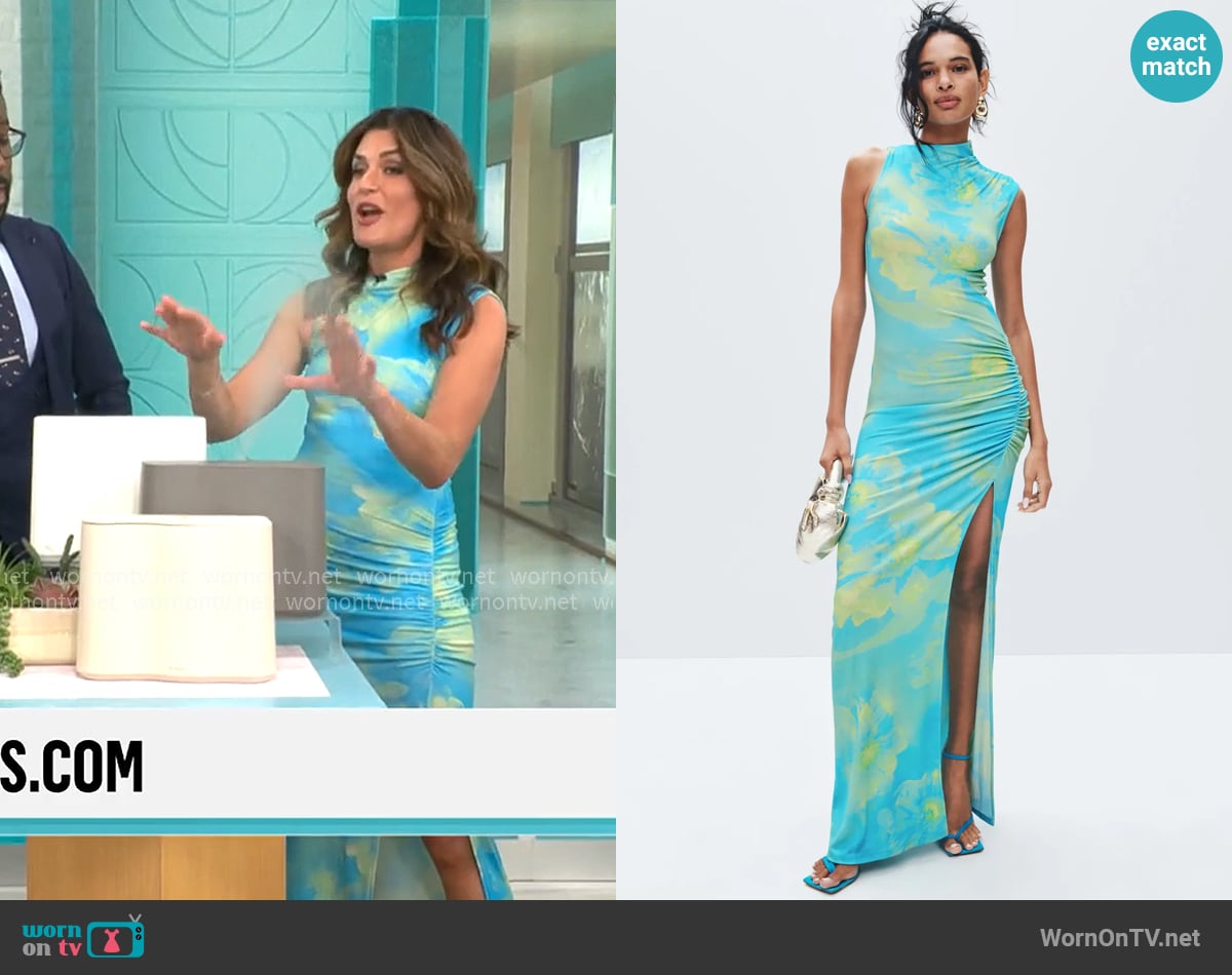 Adriane Kiss’ blue print maxi dress on CBS Mornings