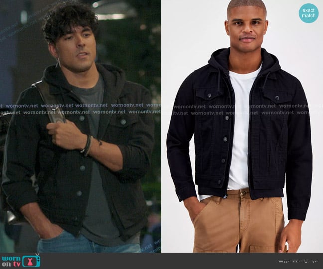 Lucas’s black hooded trucker jacket on Greys Anatomy