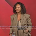 Talia Parkinson-Jones’s beige embellished top and brown suit on Today