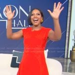 Tamron’s red embroidered mini dress on Tamron Hall Show