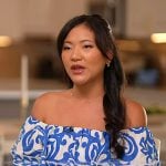 Taylor Shennett’s blue printed off-shoulder dress on Today