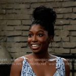 Trina’s blue mixed polka dot cami top on General Hospital