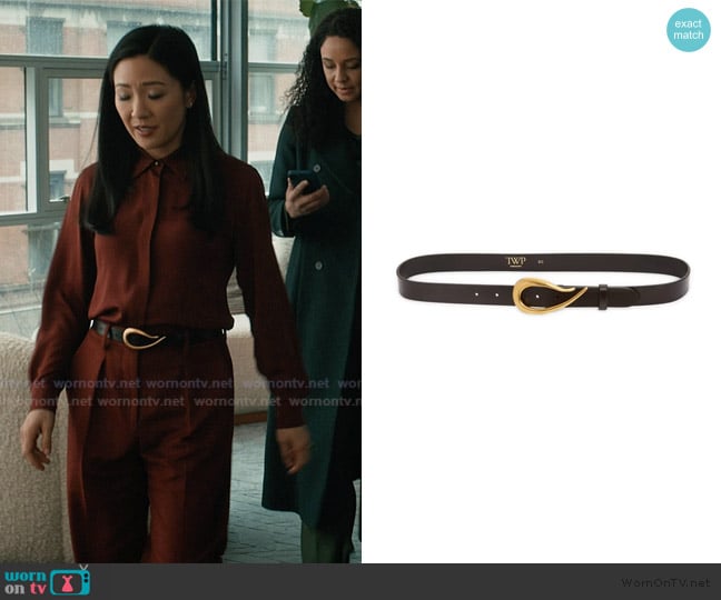 TWP Snake Buckle Leather Belt worn by Dr. Mallory Haynes (Constance Wu) on Elsbeth