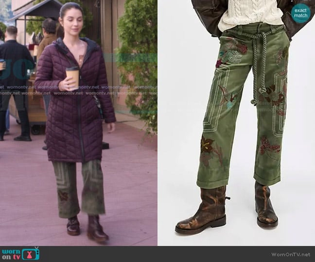 We The Free Electric Sands Embroidered Pants in Crystal Kelp worn by Jules Millin (Adelaide Kane) on Greys Anatomy