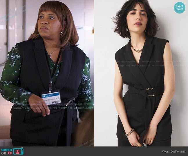 White House Black Market Belted Blazer Vest worn by Miranda Bailey (Chandra Wilson) on Greys Anatomy