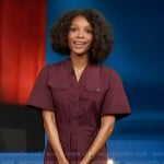 Zuri’s burgundy tie waist dress on Access Hollywood